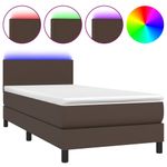Casa si Gradina - Mobilier - Paturi si accesorii - Paturi - Pat cu arcuri, saltea și LED, maro, 100x200 cm, piele ecologica, model design simplu - Infinity.ro