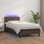Casa si Gradina - Mobilier - Paturi si accesorii - Paturi - Pat cu arcuri, saltea și LED, maro, 100x200 cm, piele ecologica, model design simplu - Infinity.ro