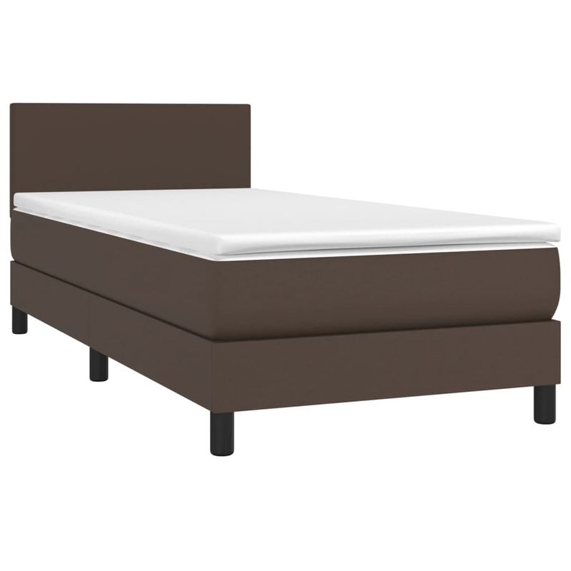 Casa si Gradina - Mobilier - Paturi si accesorii - Paturi - Pat cu arcuri, saltea și LED, maro, 100x200 cm, piele ecologica, model design simplu - Infinity.ro
