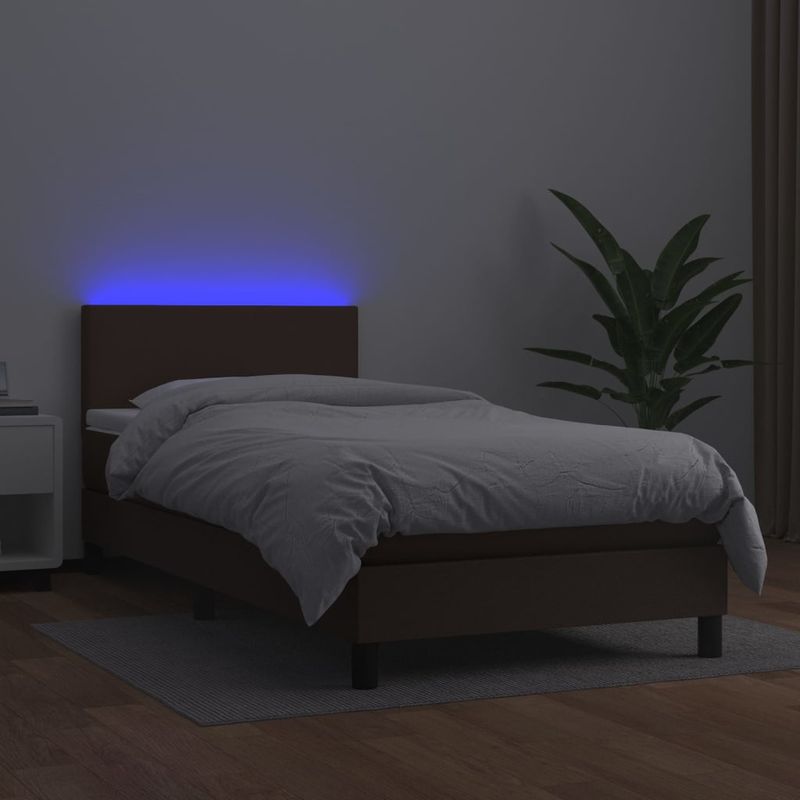 Casa si Gradina - Mobilier - Paturi si accesorii - Paturi - Pat cu arcuri, saltea și LED, maro, 100x200 cm, piele ecologica, model design simplu - Infinity.ro
