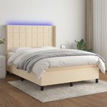 Casa si Gradina - Mobilier - Paturi si accesorii - Paturi - Pat cu arcuri, saltea si LED, crem, 140x190 cm, textil - Infinity.ro