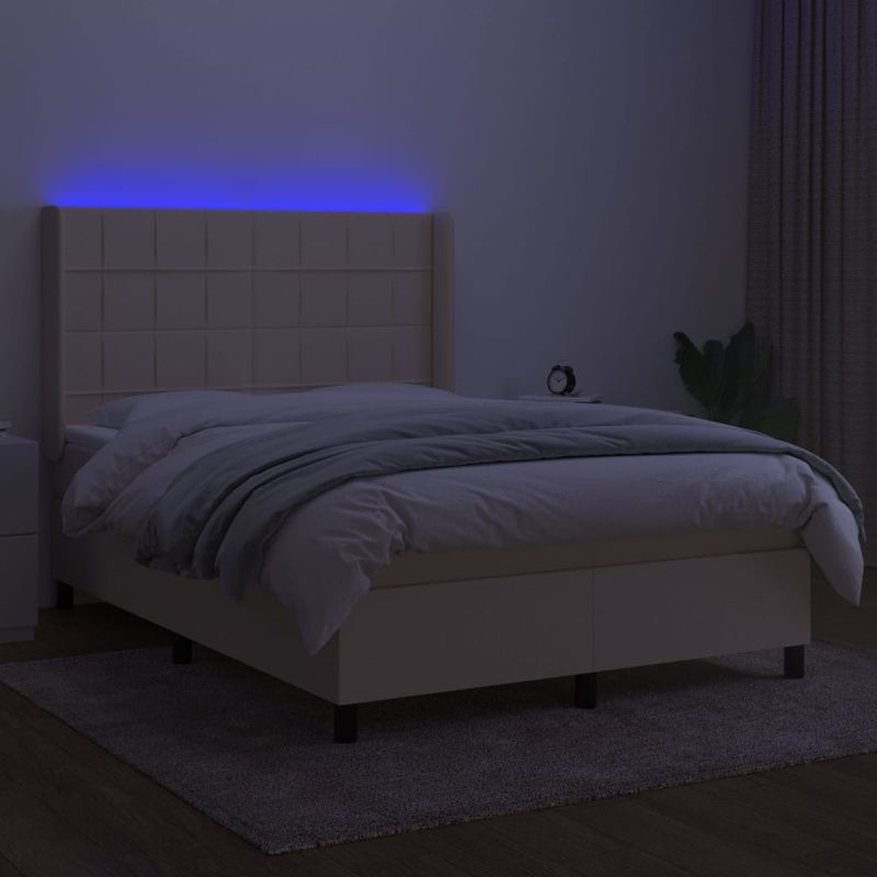 Casa si Gradina - Mobilier - Paturi si accesorii - Paturi - Pat cu arcuri, saltea si LED, crem, 140x190 cm, textil - Infinity.ro