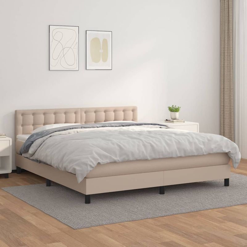 Casa si Gradina - Mobilier - Paturi si accesorii - Paturi - Pat box spring cu saltea, cappuccino, 180x200cm piele ecologica - Infinity.ro