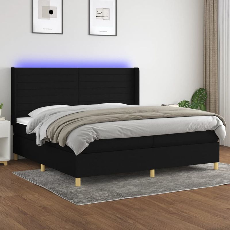 Casa si Gradina - Mobilier - Paturi si accesorii - Paturi - Pat cu arcuri, saltea si LED, negru, 200x200 cm, textil - Infinity.ro