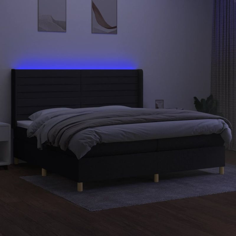 Casa si Gradina - Mobilier - Paturi si accesorii - Paturi - Pat cu arcuri, saltea si LED, negru, 200x200 cm, textil - Infinity.ro