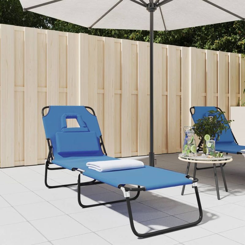 Casa si Gradina - Gradina si terasa - Mobilier exterior - Scaune si sezlonguri gradina - Sezlong pliant albastru textil Oxford&otel vopsit electrostatic - Infinity.ro