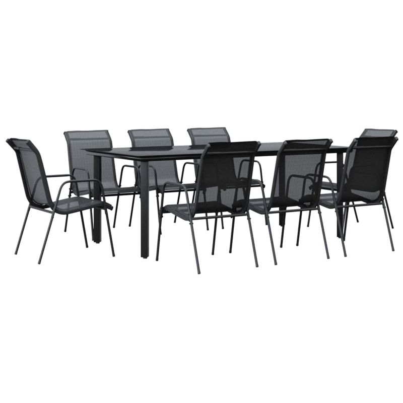 Casa si Gradina - Gradina si terasa - Mobilier exterior - Seturi mobila gradina - Set mobilier de gradina, 9 piese, negru, otel si textilena - Infinity.ro