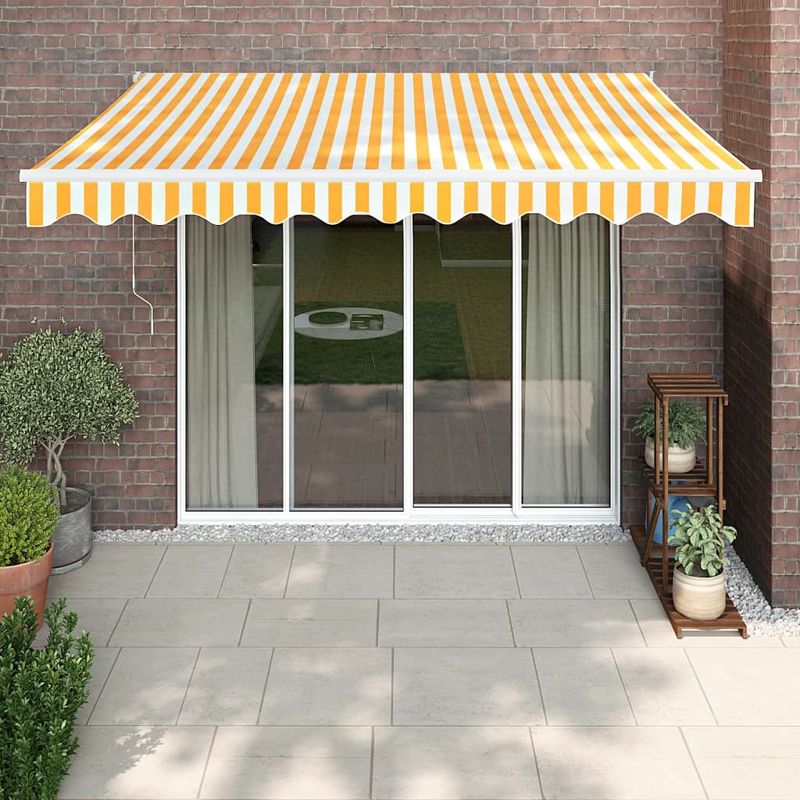Casa si Gradina - Gradina si terasa - Umbrele si pavilioane - Umbrele - Copertina retractabila, galben/alb, 3x2,5 m, textil/aluminiu - Infinity.ro