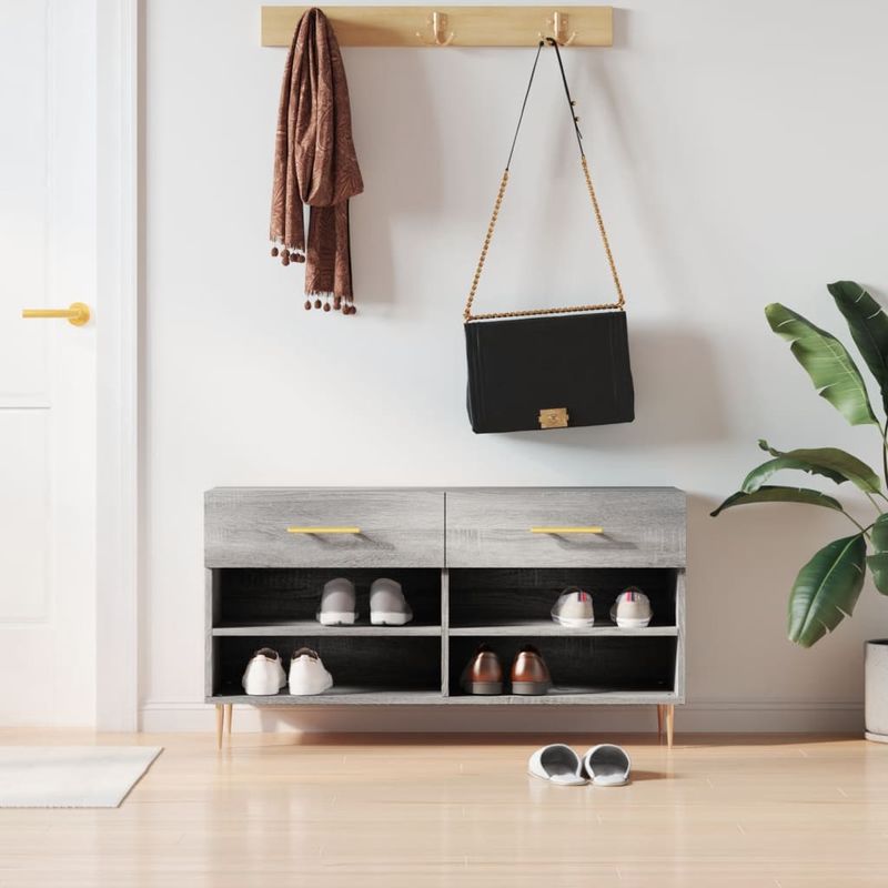 Casa si Gradina - Mobilier - Organizare si depozitare - Organizator incaltaminte - Banca de pantofi, gri sonoma, 102x35x55 cm, lemn prelucrat - Infinity.ro