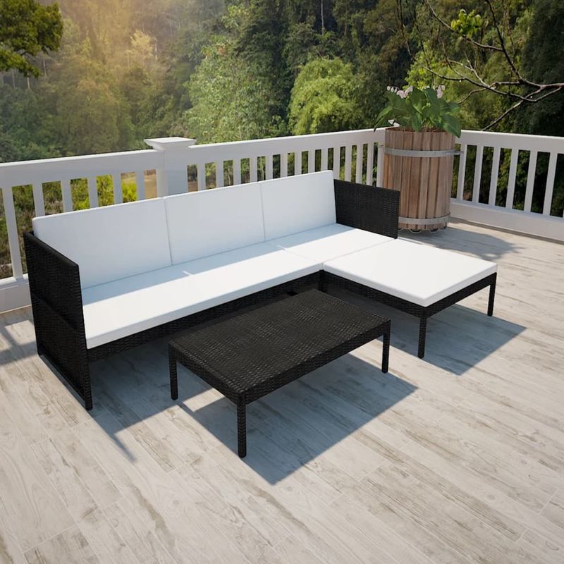 Casa si Gradina - Gradina si terasa - Mobilier exterior - Seturi mobila gradina - Set mobilier de gradina cu perne, 3 piese, negru, poliratan - Infinity.ro