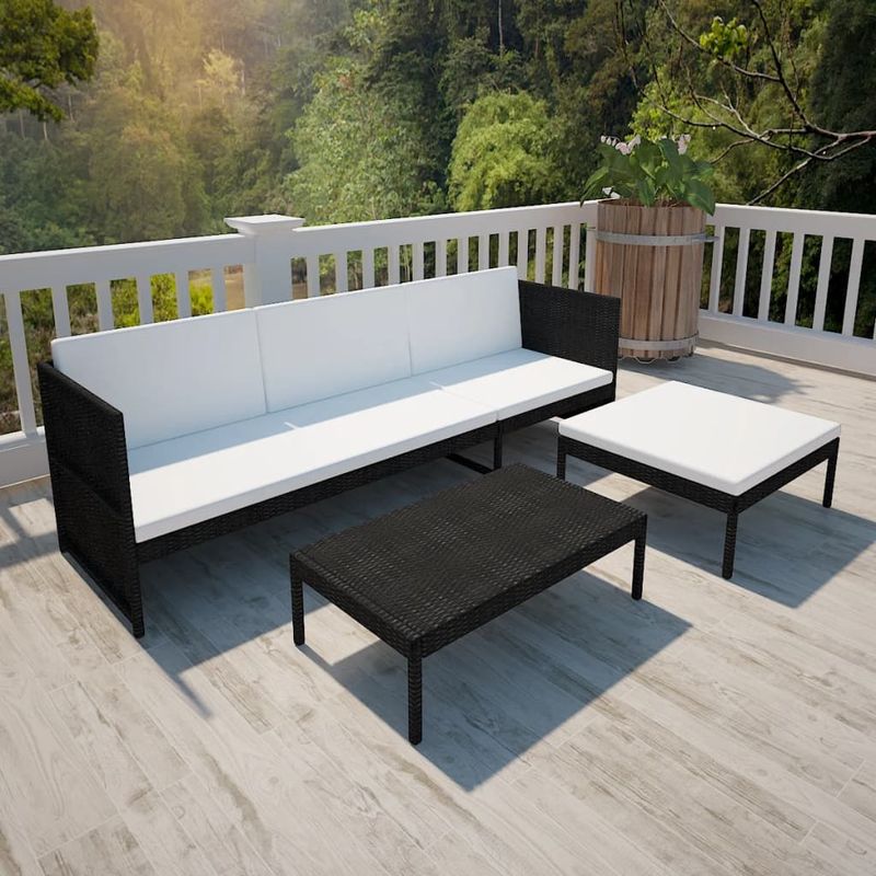 Casa si Gradina - Gradina si terasa - Mobilier exterior - Seturi mobila gradina - Set mobilier de gradina cu perne, 3 piese, negru, poliratan - Infinity.ro