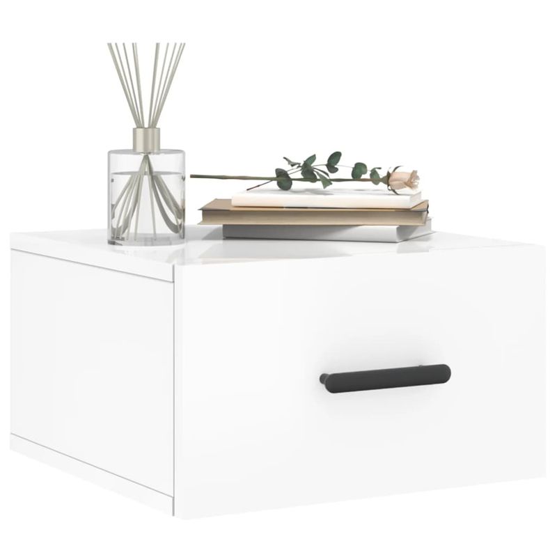 Casa si Gradina - Mobilier - Comode si corpuri - Noptiere - Noptiere de perete, 2 buc., alb extralucios, 35x35x20 cm - Infinity.ro