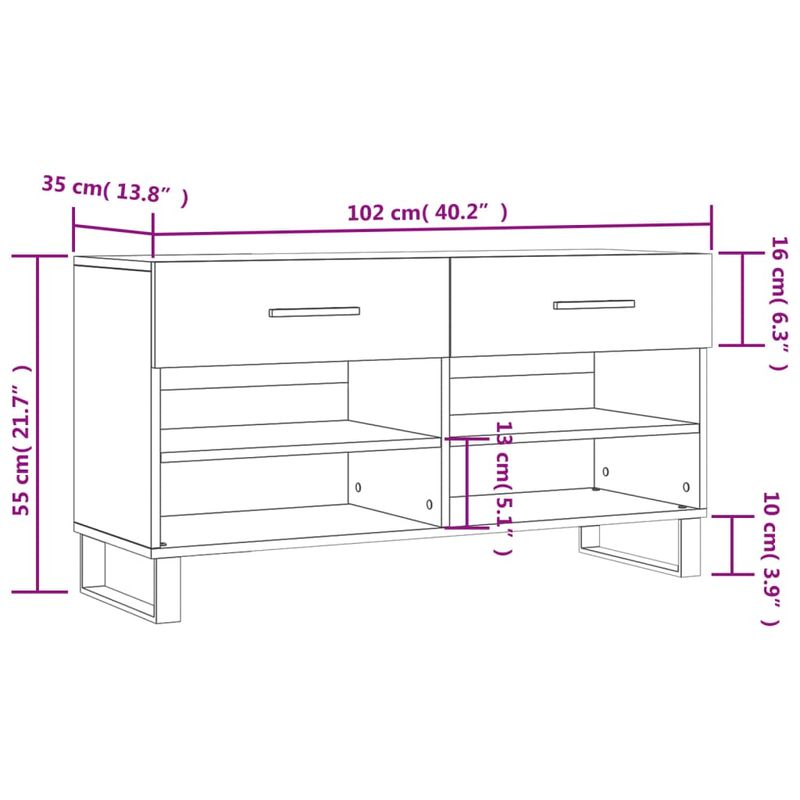 Casa si Gradina - Mobilier - Organizare si depozitare - Organizator incaltaminte - Banca de pantofi, gri sonoma, 102x35x55 cm, lemn prelucrat - Infinity.ro