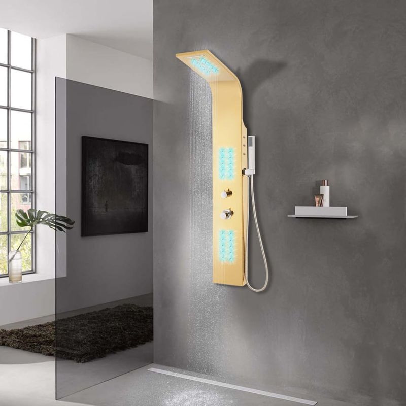 Casa si Gradina - Sanitare - Cazi si cabine de dus - Coloane si seturi de dus - Sistem panou de dus curbat, auriu, otel inoxidabil 201 - Infinity.ro