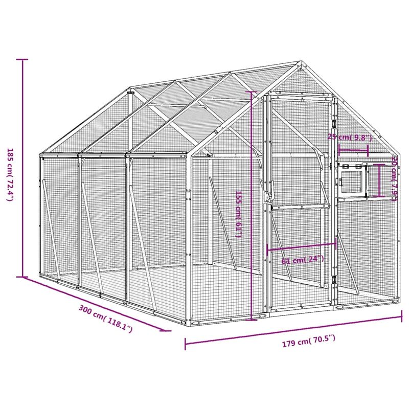 Petshop - Accesorii petshop - Culcusuri si custi - Tarcuri si colivii - Voliera de pasari, antracit, 1,79x3x1,85 m, aluminiu - Infinity.ro