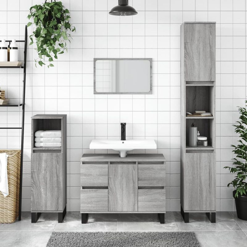 Casa si Gradina - Mobilier - Mobilier baie - Comode baie - Comoda pentru baie, gri sonoma, 80x33x60 cm, lemn compozit - Infinity.ro
