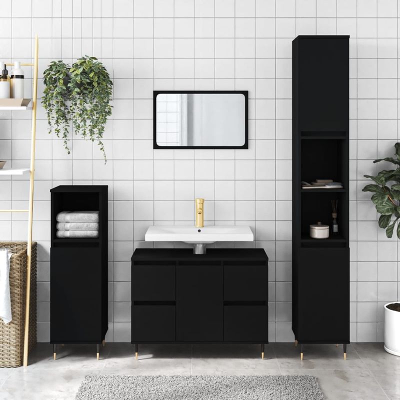Casa si Gradina - Mobilier - Mobilier baie - Comode baie - Comoda pentru baie, negru, 80x33x60 cm, lemn compozit - Infinity.ro