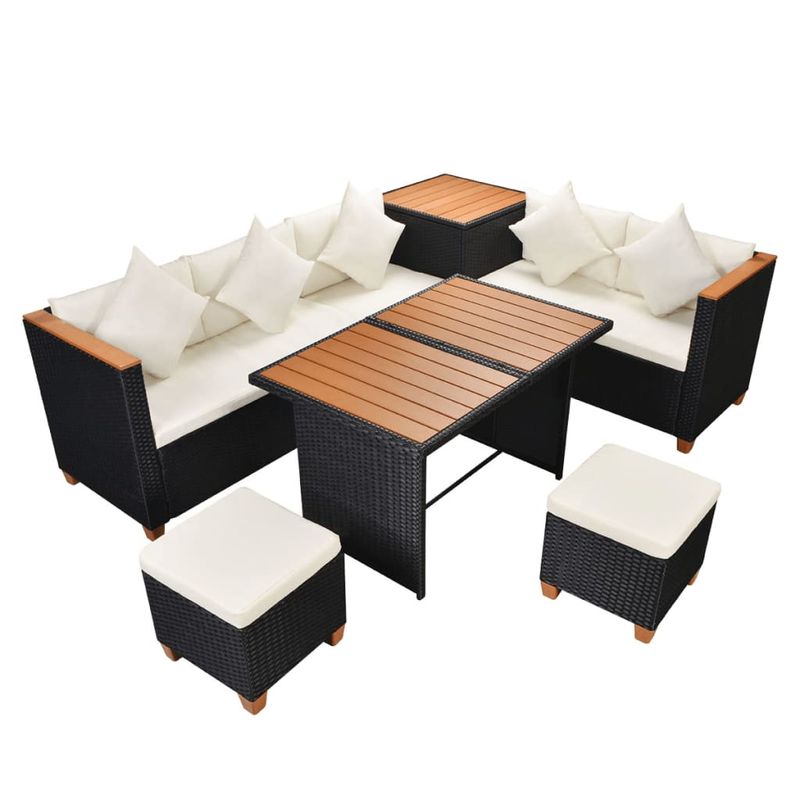 Casa si Gradina - Gradina si terasa - Mobilier exterior - Seturi mobila gradina - Set mobilier de gradina cu perne, 7 piese, negru, poliratan - Infinity.ro