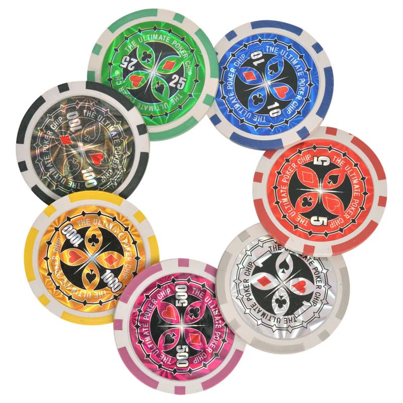 Jucarii, Copii si Bebe - Jucarii si jocuri - Jocuri si puzzle - Jocuri de societate - Set de poker/blackjack cu 600 de jetoane cu laser din aluminiu - Infinity.ro