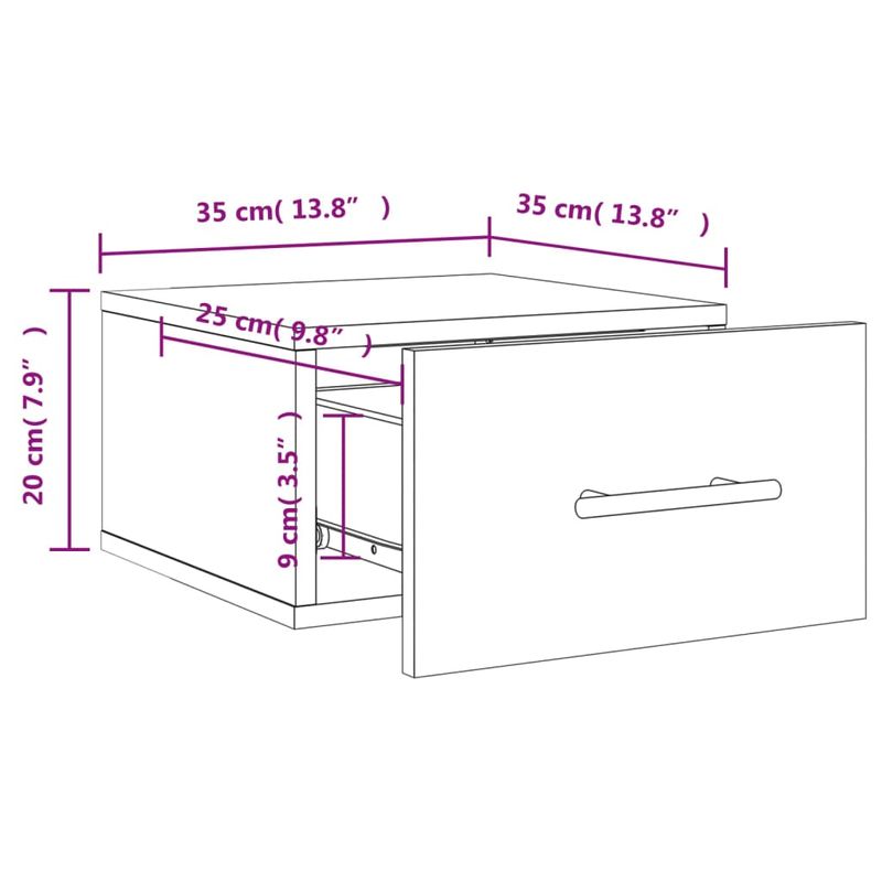 Casa si Gradina - Mobilier - Comode si corpuri - Noptiere - Noptiera de perete, stejar afumat, 35x35x20 cm - Infinity.ro