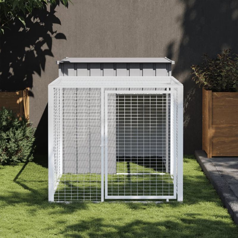 Petshop - Accesorii petshop - Culcusuri si custi - Custi interior si exterior - Cotet pui cu incinta gri deschis 110x201x110 cm otel galvanizat - Infinity.ro