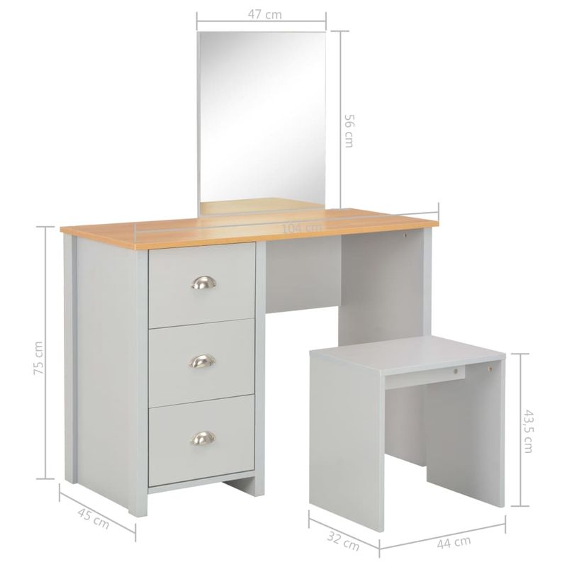 Casa si Gradina - Mobilier - Comode si corpuri - Masute de toaleta - Masa de toaleta cu oglinda si taburet, gri, 104x45x131 cm - Infinity.ro