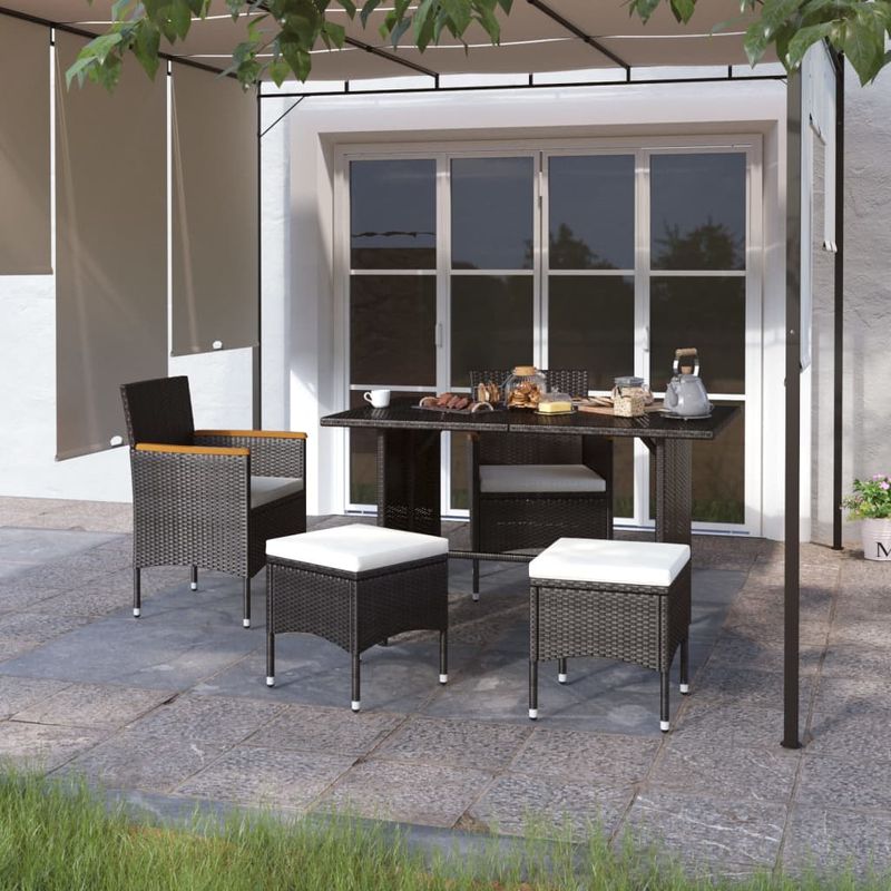 Casa si Gradina - Gradina si terasa - Mobilier exterior - Scaune si sezlonguri gradina - Set cu scaun de gradina si taburet, 4 piese, negru, poliratan - Infinity.ro