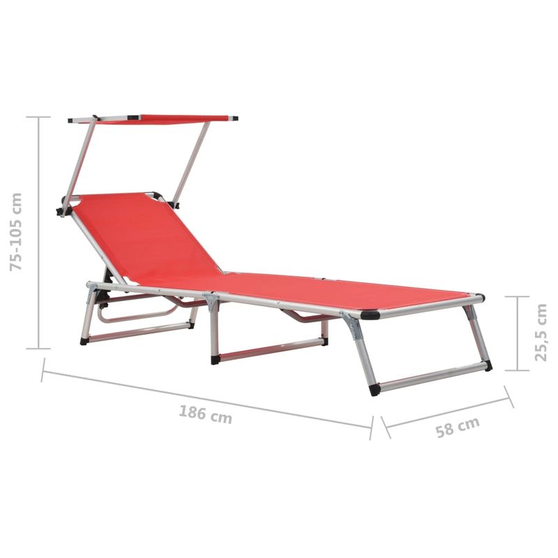 Casa si Gradina - Gradina si terasa - Mobilier exterior - Scaune si sezlonguri gradina - Sezlonguri pliabile cu acoperis 2 buc. rosu, aluminiu&textilena - Infinity.ro
