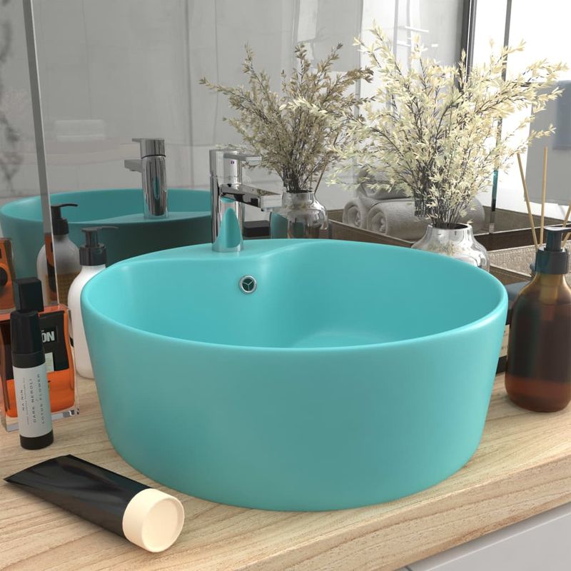 Casa si Gradina - Sanitare - Lavoar baie si accesorii - Lavoare si piedestale - Chiuveta de lux cu preaplin verde deschis mat 36x13 cm ceramica - Infinity.ro