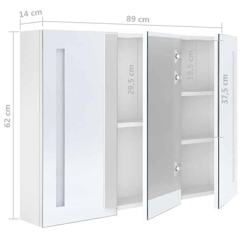 Casa si Gradina - Mobilier - Mobilier baie - Corpuri baie - Dulap de baie cu oglinda si LED, alb stralucitor, 89x14x62 cm - Infinity.ro