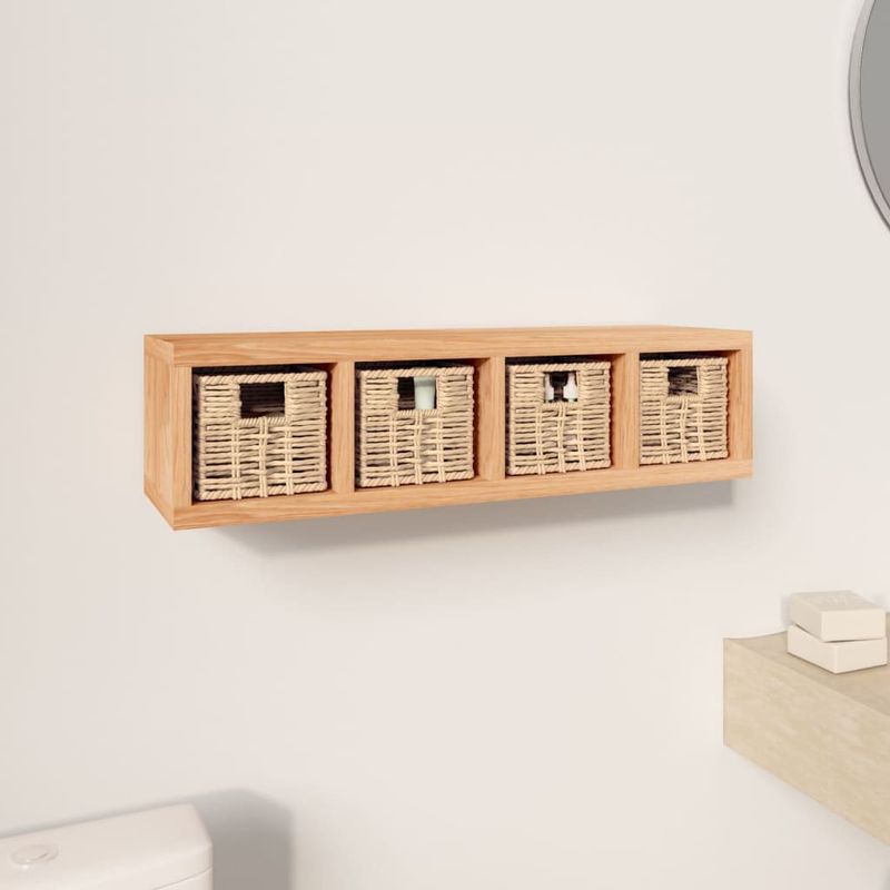 Casa si Gradina - Mobilier - Biblioteci si rafturi - Rafturi - Raft de perete cu cosuri, 62x18x16 cm, lemn masiv de nuc - Infinity.ro