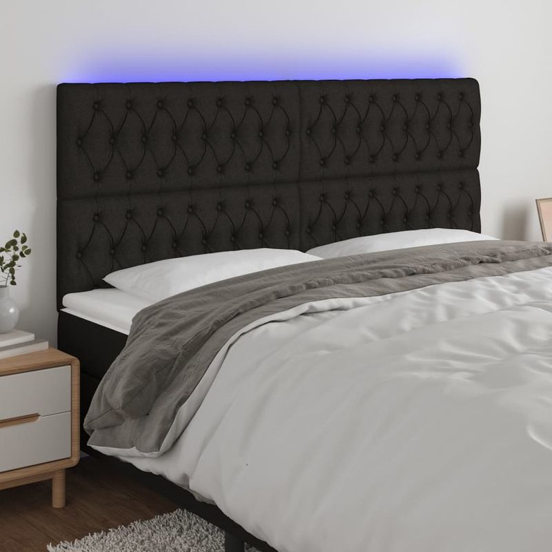 Casa si Gradina - Mobilier - Paturi si accesorii - Accesorii paturi - Tablie de pat cu LED, negru, 200x7x118/128 cm, textil - Infinity.ro