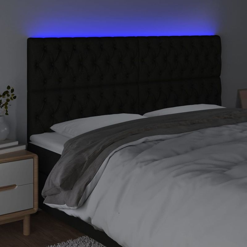 Casa si Gradina - Mobilier - Paturi si accesorii - Accesorii paturi - Tablie de pat cu LED, negru, 200x7x118/128 cm, textil - Infinity.ro