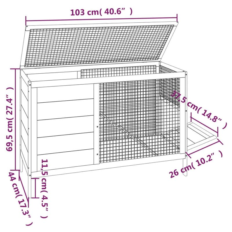 Petshop - Accesorii petshop - Culcusuri si custi - Custi interior si exterior - Cusca pentru iepuri maro 103x44x69,5 cm lemn masiv de pin - Infinity.ro
