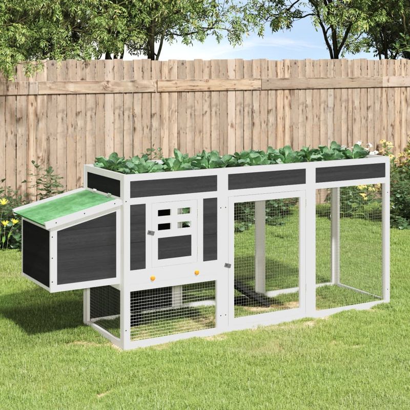 Petshop - Accesorii petshop - Culcusuri si custi - Custi interior si exterior - Cotet de gaini, gri, 204x50x84 cm, lemn masiv de pin - Infinity.ro