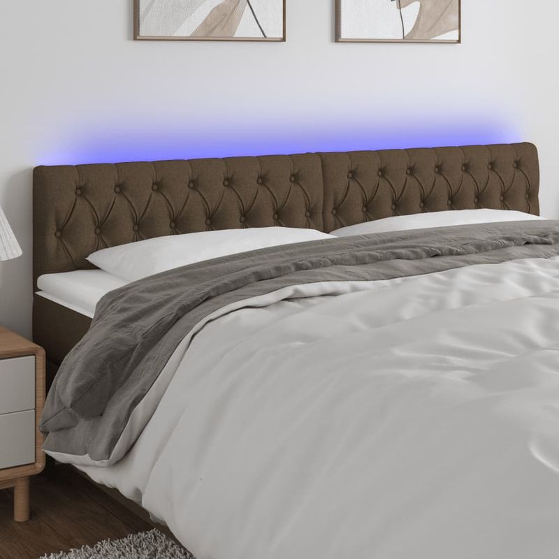 Casa si Gradina - Mobilier - Paturi si accesorii - Accesorii paturi - Tablie de pat cu LED, maro inchis, 180x7x78/88 cm, textil - Infinity.ro
