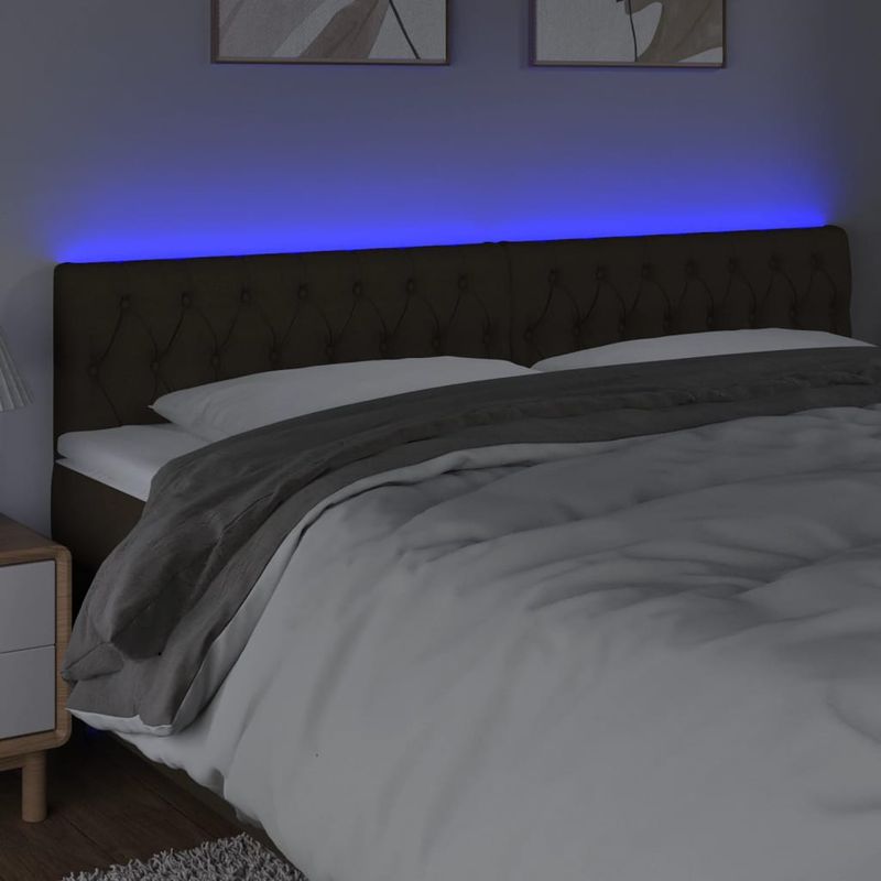 Casa si Gradina - Mobilier - Paturi si accesorii - Accesorii paturi - Tablie de pat cu LED, maro inchis, 180x7x78/88 cm, textil - Infinity.ro