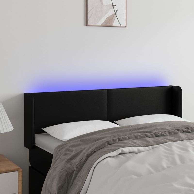 Casa si Gradina - Mobilier - Paturi si accesorii - Accesorii paturi - Tablie de pat cu LED, negru, 147x16x78/88 cm, piele ecologica - Infinity.ro