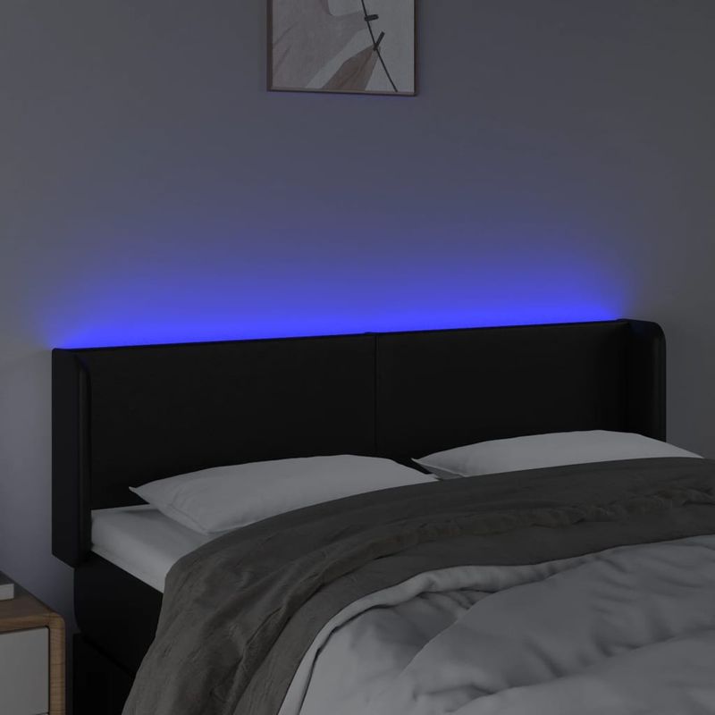 Casa si Gradina - Mobilier - Paturi si accesorii - Accesorii paturi - Tablie de pat cu LED, negru, 147x16x78/88 cm, piele ecologica - Infinity.ro