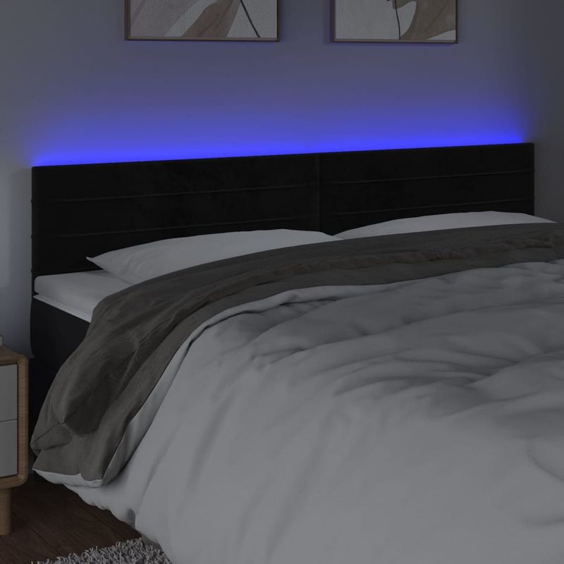 Casa si Gradina - Mobilier - Paturi si accesorii - Accesorii paturi - Tablie de pat cu LED, negru, 200x5x78/88 cm, catifea - Infinity.ro