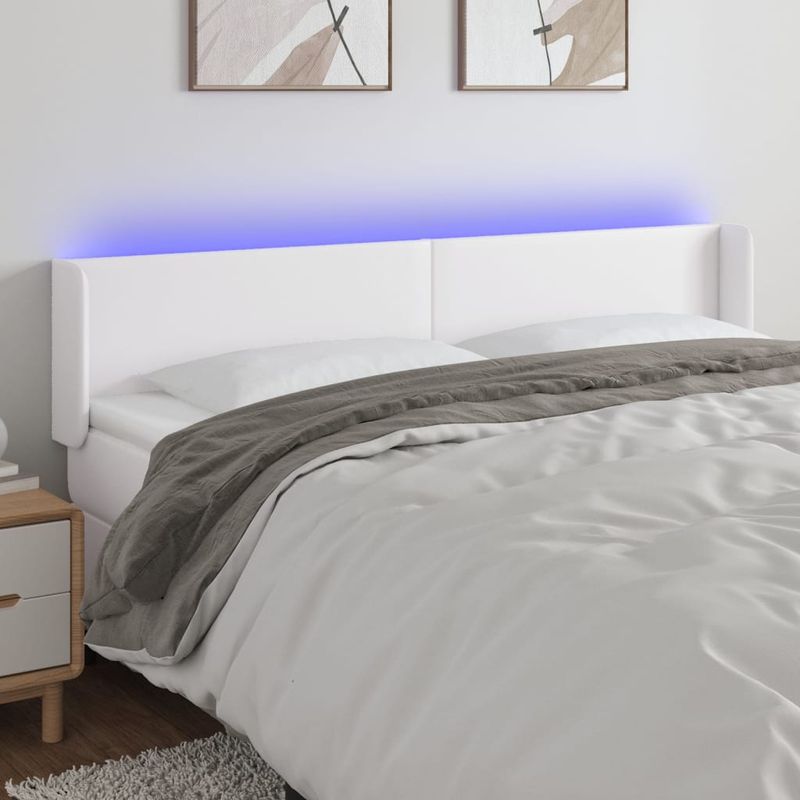 Casa si Gradina - Mobilier - Paturi si accesorii - Accesorii paturi - Tablie de pat cu LED, alb, 183x16x78/88 cm, piele ecologica - Infinity.ro