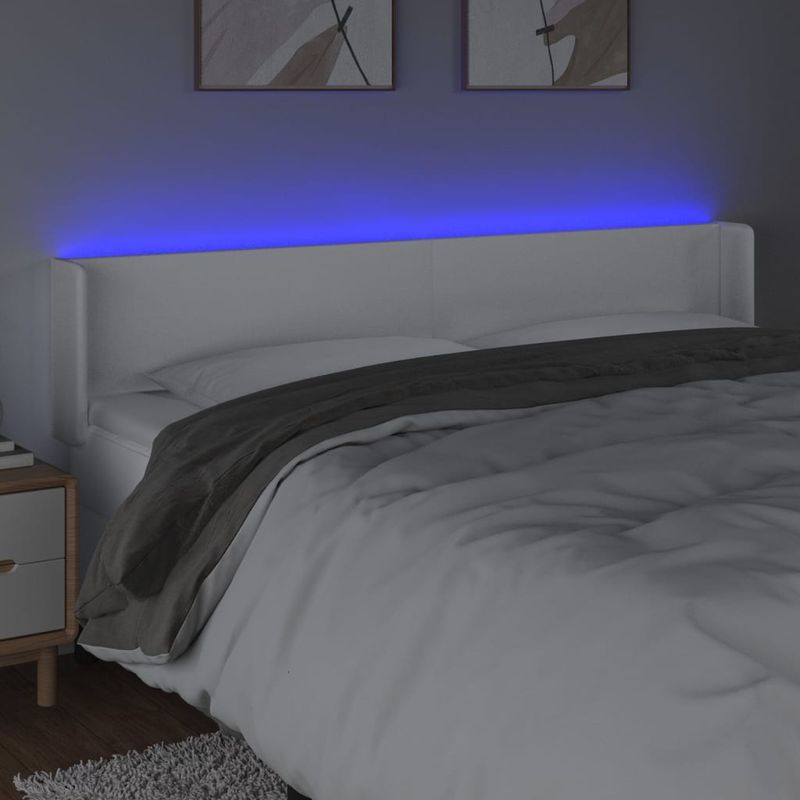 Casa si Gradina - Mobilier - Paturi si accesorii - Accesorii paturi - Tablie de pat cu LED, alb, 183x16x78/88 cm, piele ecologica - Infinity.ro