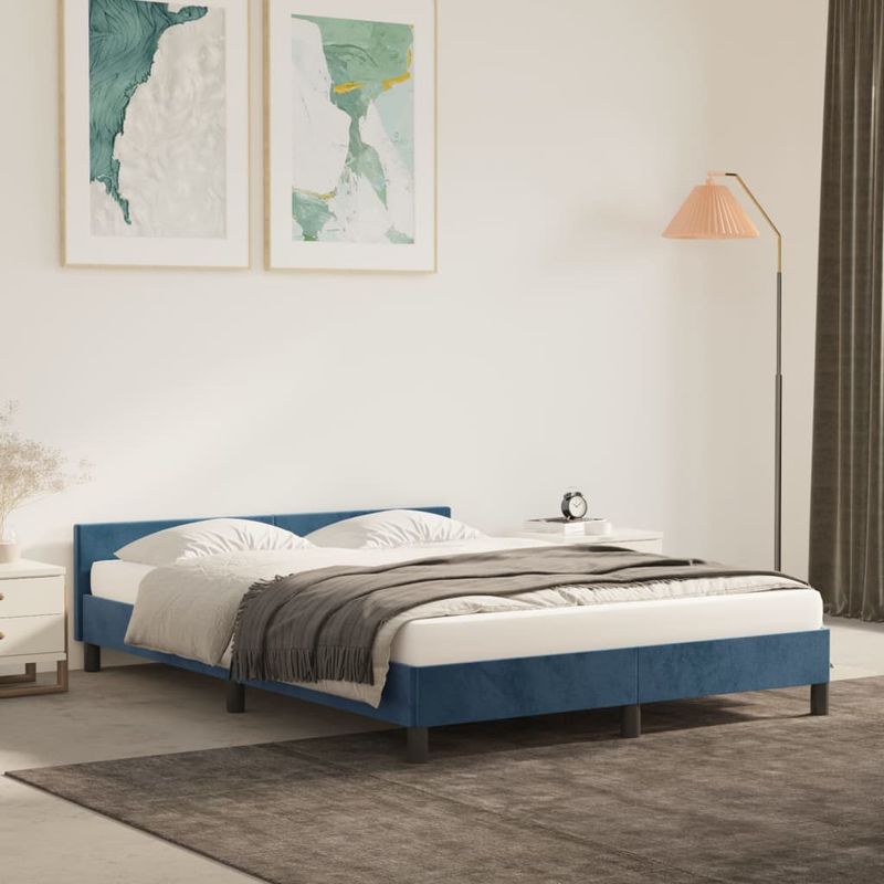 Casa si Gradina - Mobilier - Paturi si accesorii - Paturi - Cadru de pat cu tablie, albastru inchis, 140x200 cm, catifea - Infinity.ro