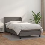 Casa si Gradina - Mobilier - Paturi si accesorii - Paturi - Pat box spring cu saltea, gri, 90x200 cm, piele ecologica - Infinity.ro