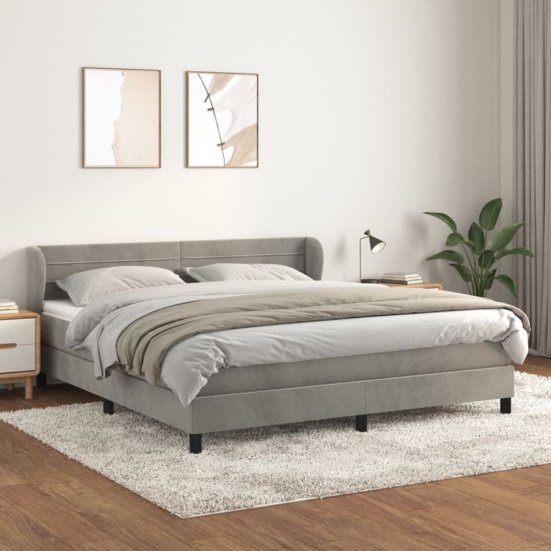 Casa si Gradina - Mobilier - Paturi si accesorii - Paturi - Pat box spring cu saltea, gri deschis, 180x200 cm, catifea - Infinity.ro