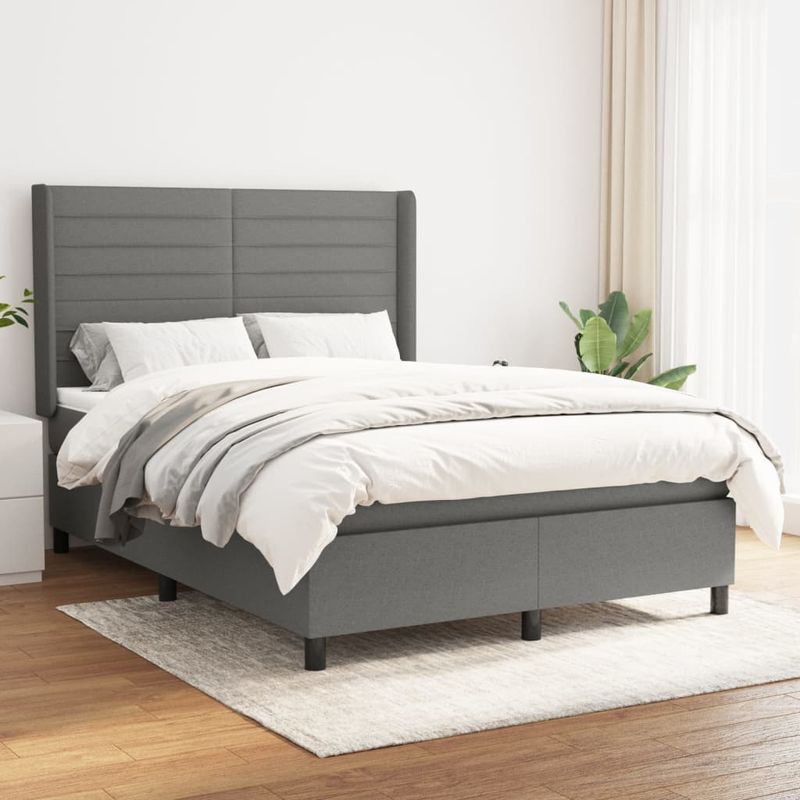 Casa si Gradina - Mobilier - Paturi si accesorii - Paturi - Pat box spring cu saltea, gri inchis, 140x190 cm, textil - Infinity.ro