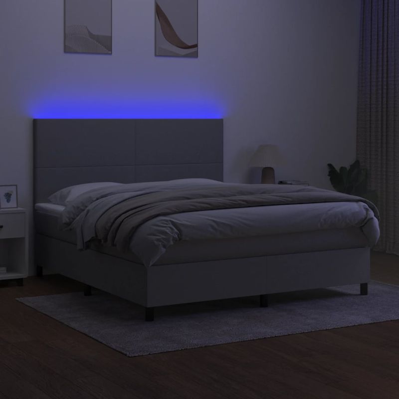 Casa si Gradina - Mobilier - Paturi si accesorii - Paturi - Pat cu arcuri, saltea si LED, gri deschis, 160x200 cm, textil - Infinity.ro