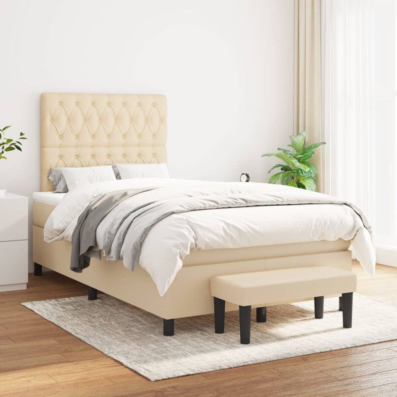 Casa si Gradina - Mobilier - Paturi si accesorii - Paturi - Pat box spring cu saltea, crem, 120x200 cm, textil - Infinity.ro