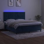 Casa si Gradina - Mobilier - Paturi si accesorii - Paturi - Pat cu arcuri, saltea si LED, bleumarin, 160x200 cm, catifea - Infinity.ro