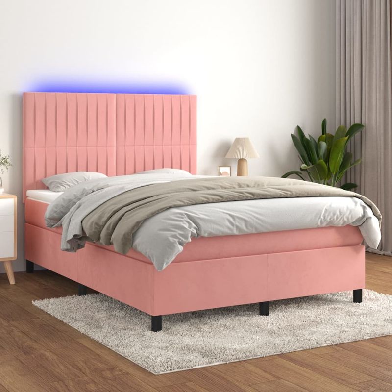Casa si Gradina - Mobilier - Paturi si accesorii - Paturi - Pat cu arcuri, saltea si LED, negru, 140x200 cm, catifea - Infinity.ro